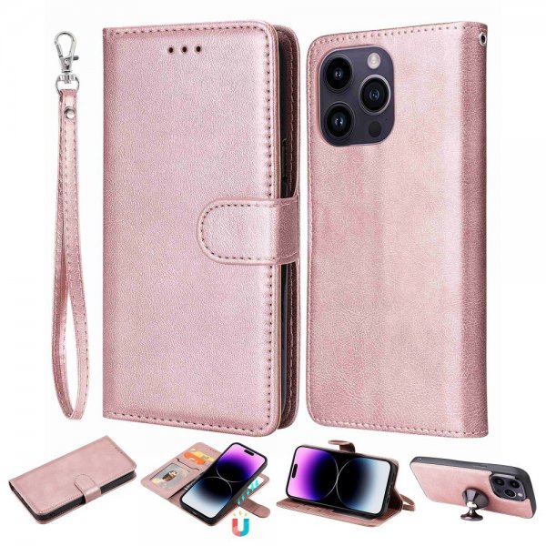 iPhone 14 Pro Max -kotelo irrotettavalla kuorella, KT Leather Series-3, ruusukulta