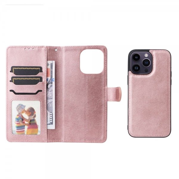 iPhone 14 Pro Max -kotelo irrotettavalla kuorella, KT Leather Series-3, ruusukulta