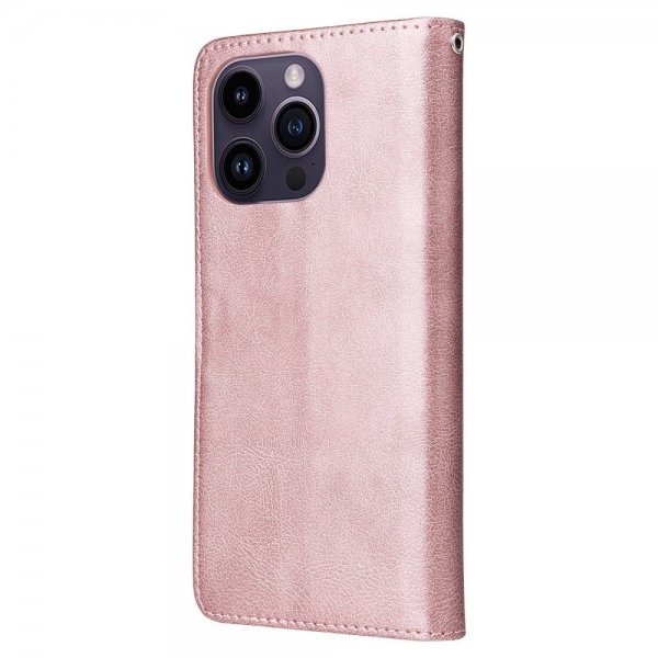 iPhone 14 Pro Max -kotelo irrotettavalla kuorella, KT Leather Series-3, ruusukulta