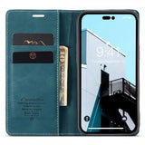 CaseMe iPhone 14 Pro Max Retro Flip -suojakotelo, bensiininsininen