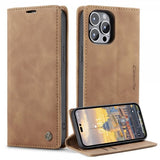 CaseMe iPhone 14 Pro Max Retro Flip Ruskea suojakotelo
