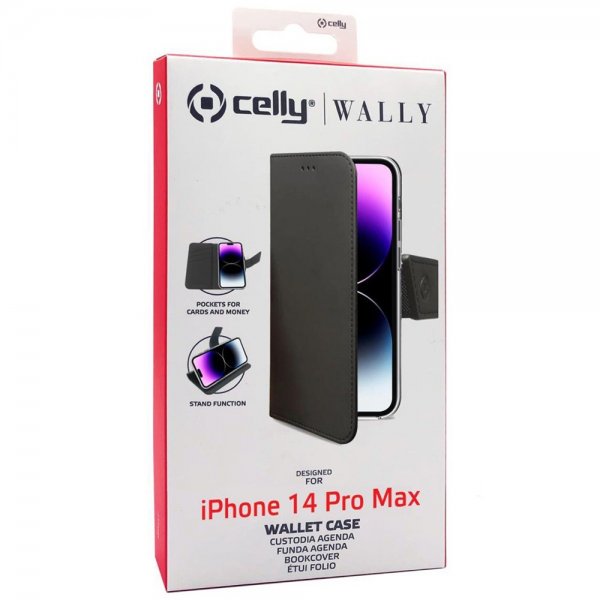 Celly iPhone 14 Pro Max -suojakotelo Wally Wallet Case, musta