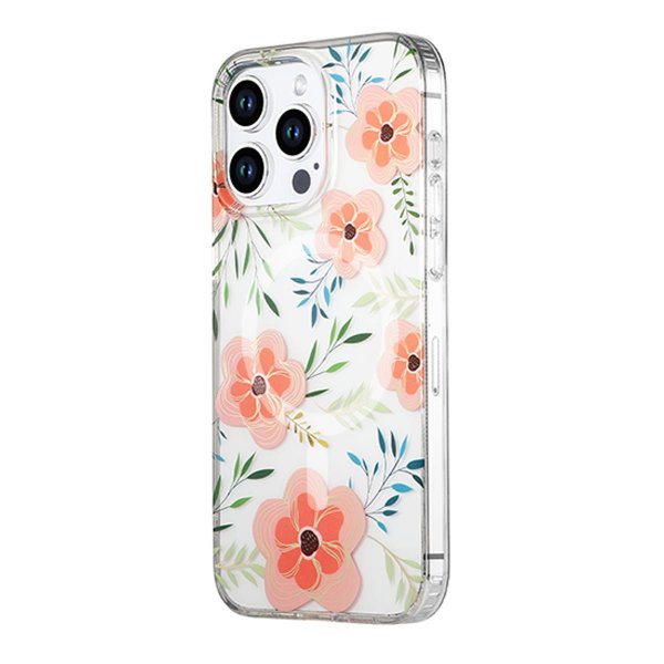iPhone 14 Pro Max Kuori Kukkakuvio MagSafe Vaaleanpunainen