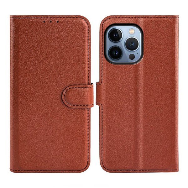 iPhone 14 Pro Max -kotelo jalustalla, ruskea