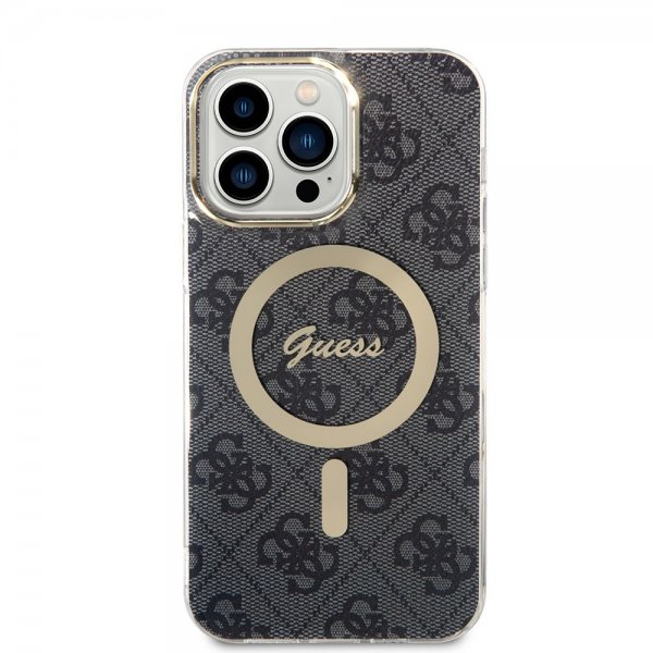 Guess iPhone 14 Pro Max Suojakuori 4G Pattern MagSafe Musta