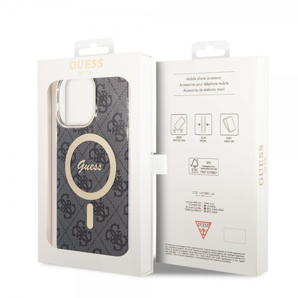 Guess iPhone 14 Pro Max Suojakuori 4G Pattern MagSafe Musta
