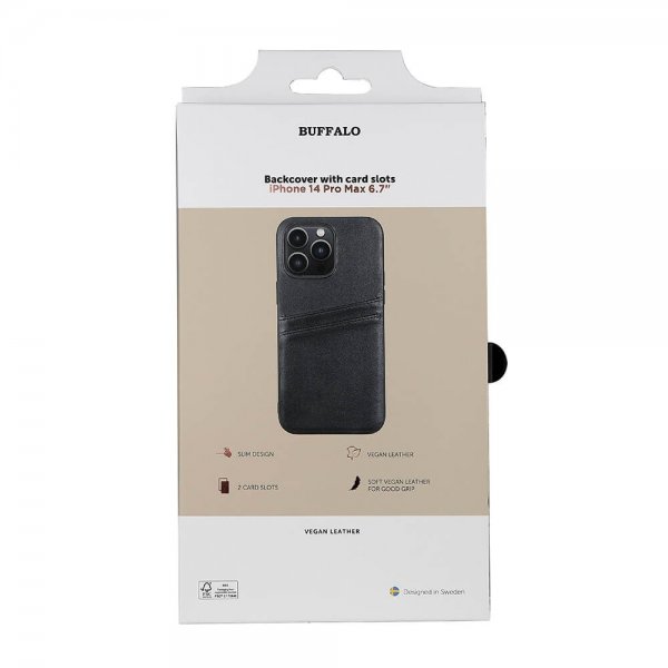 Buffalo iPhone 14 Pro Max Kuori Takakuori korttipaikoilla Musta