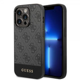 Guess iPhone 14 Pro Max Kuori Bottom Stripe Metal Logo Harmaa