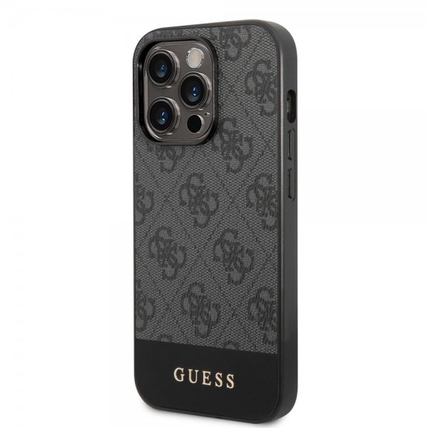 Guess iPhone 14 Pro Max Kuori Bottom Stripe Metal Logo Harmaa