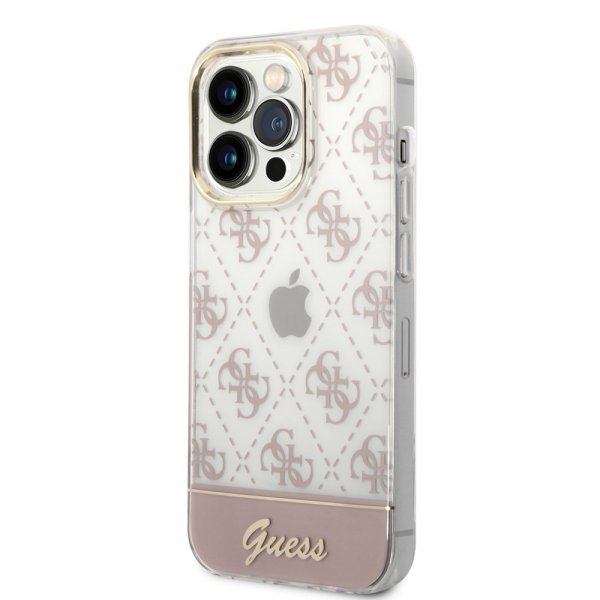 Guess iPhone 14 Pro Max Suojakuori Bottom Stripe Script Logo Vaaleanpunainen