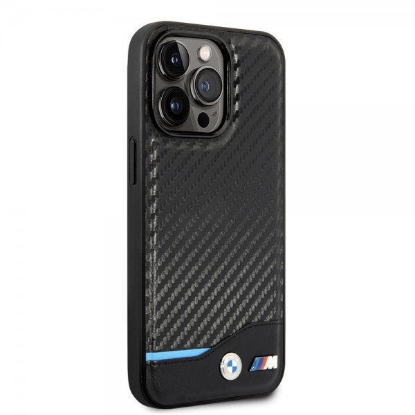 BMW iPhone 14 Pro Max Suojakuori Hiilikuitujäljitelmä Painettu Logo Musta