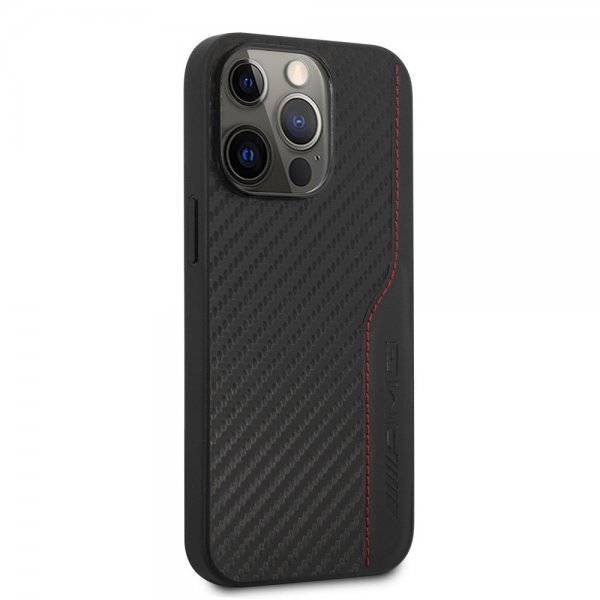 AMG iPhone 14 Pro Max Suojakuori Hiilikuitujäljitelmä Kohokuvioitu Logo Musta