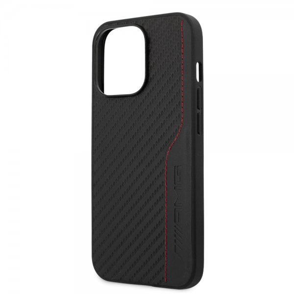 AMG iPhone 14 Pro Max Suojakuori Hiilikuitujäljitelmä Kohokuvioitu Logo Musta