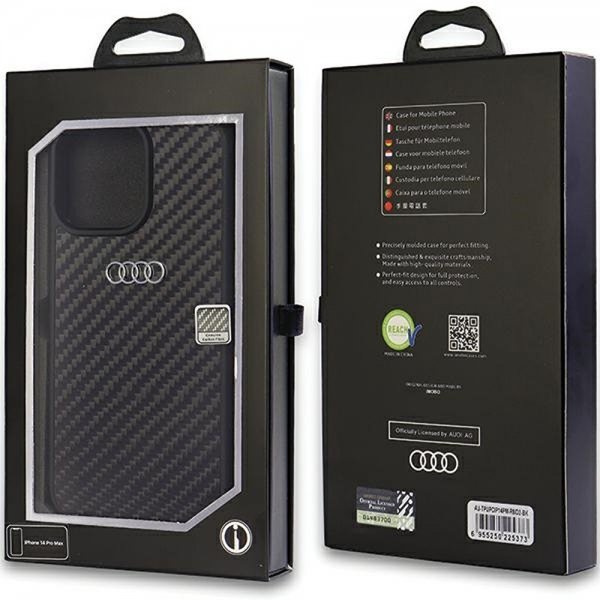 Audi iPhone 14 Pro Max Suojakuori Hiilikuitu Musta
