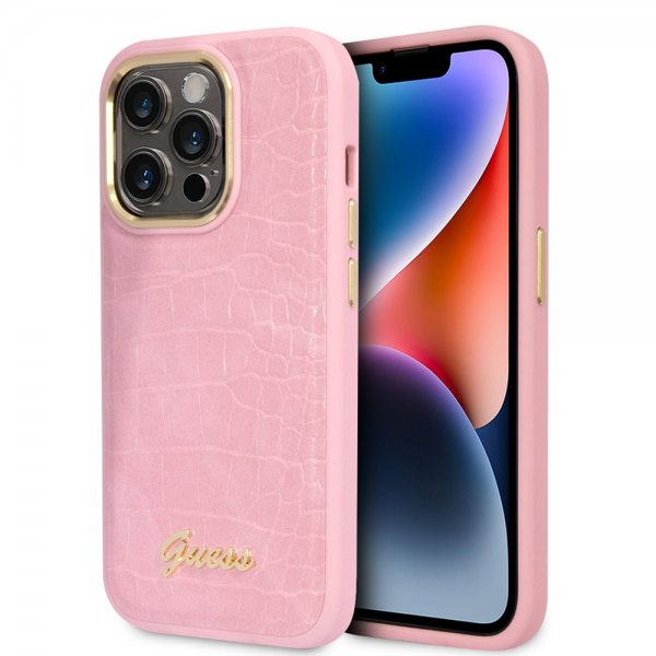Guess iPhone 14 Pro Max Suojakuori Croco Rosa