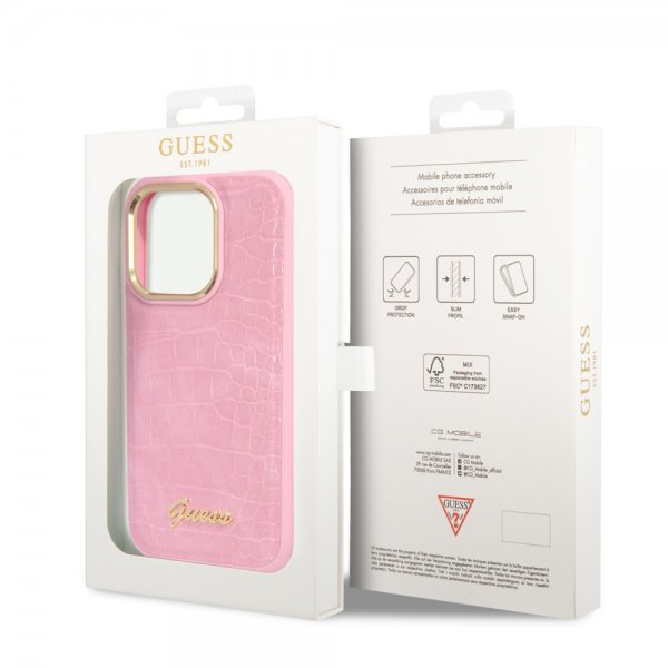 Guess iPhone 14 Pro Max Suojakuori Croco Rosa