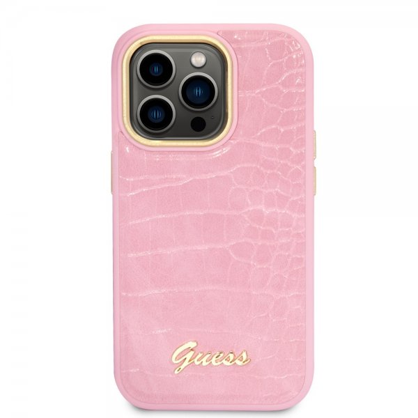 Guess iPhone 14 Pro Max Suojakuori Croco Rosa