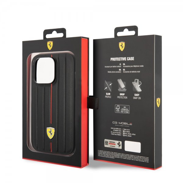 Ferrari iPhone 14 Pro Max -kuoret kohokuvioiduilla raidoilla, punainen