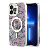 Guess iPhone 14 Pro Max Kuori Flower MagSafe Ruusu