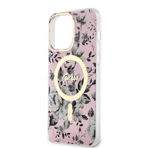 Guess iPhone 14 Pro Max Kuori Flower MagSafe Ruusu