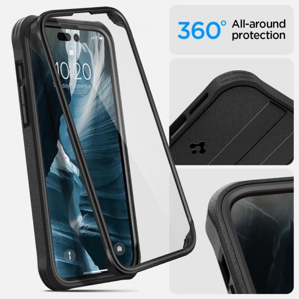 Spigen iPhone 14 Pro Max -suojakuori Geo Armor 360 MagFit musta