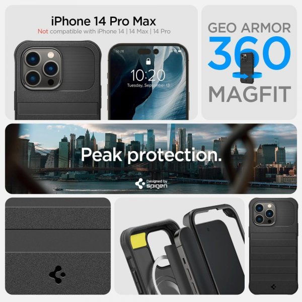 Spigen iPhone 14 Pro Max -suojakuori Geo Armor 360 MagFit musta