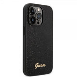Guess iPhone 14 Pro Max Suojakuori Glitterhiutaleita Metallilogo Musta