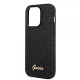 Guess iPhone 14 Pro Max Suojakuori Glitterhiutaleita Metallilogo Musta