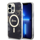Guess iPhone 14 Pro Max -kuori Golden Marble MagSafe, musta