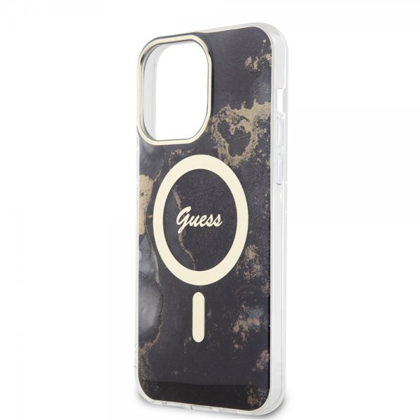 Guess iPhone 14 Pro Max -kuori Golden Marble MagSafe, musta