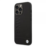 BMW iPhone 14 Pro Max Suojakuori Hot Stamp Metal Logo Musta