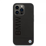 BMW iPhone 14 Pro Max Suojakuori Hot Stamp Metal Logo Musta