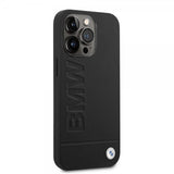 BMW iPhone 14 Pro Max Suojakuori Hot Stamp Metal Logo Musta