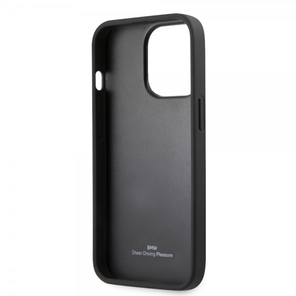 BMW iPhone 14 Pro Max Suojakuori Hot Stamp Metal Logo Musta