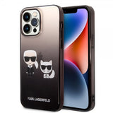 Karl Lagerfeld iPhone 14 Pro Max Suojakuori Karl & Choupette Gradient Musta