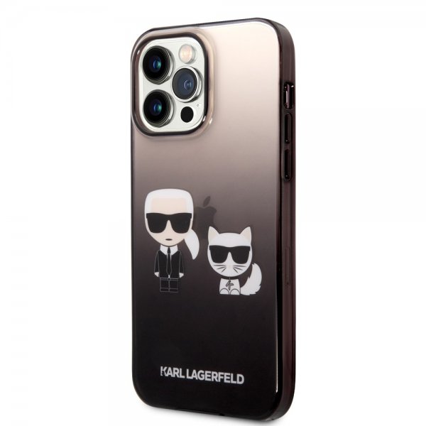 Karl Lagerfeld iPhone 14 Pro Max Suojakuori Karl & Choupette Gradient Musta