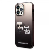 Karl Lagerfeld iPhone 14 Pro Max Suojakuori Karl & Choupette Gradient Musta