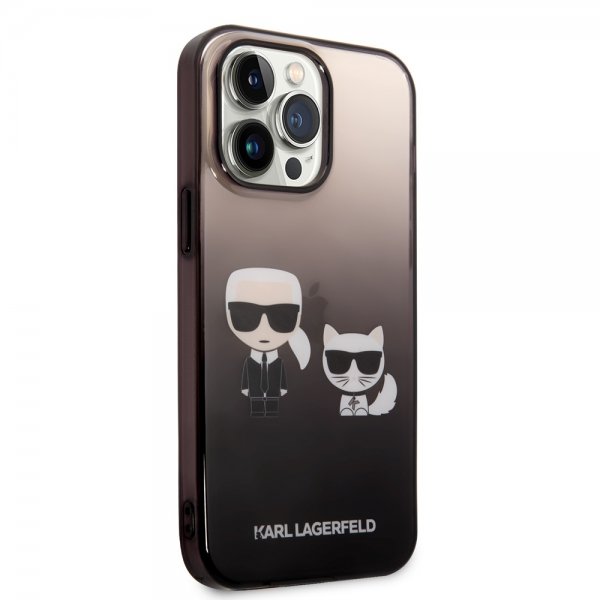 Karl Lagerfeld iPhone 14 Pro Max Suojakuori Karl & Choupette Gradient Musta