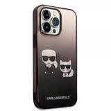 Karl Lagerfeld iPhone 14 Pro Max Suojakuori Karl & Choupette Gradient Musta
