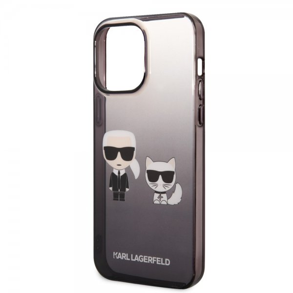 Karl Lagerfeld iPhone 14 Pro Max Suojakuori Karl & Choupette Gradient Musta