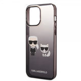Karl Lagerfeld iPhone 14 Pro Max Suojakuori Karl & Choupette Gradient Musta