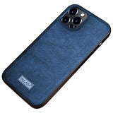 Sulada iPhone 14 Pro Max -kuoret nahkatekstuuri, sininen
