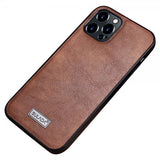 Sulada iPhone 14 Pro Max -kuoret, nahkatekstuuri, ruskea
