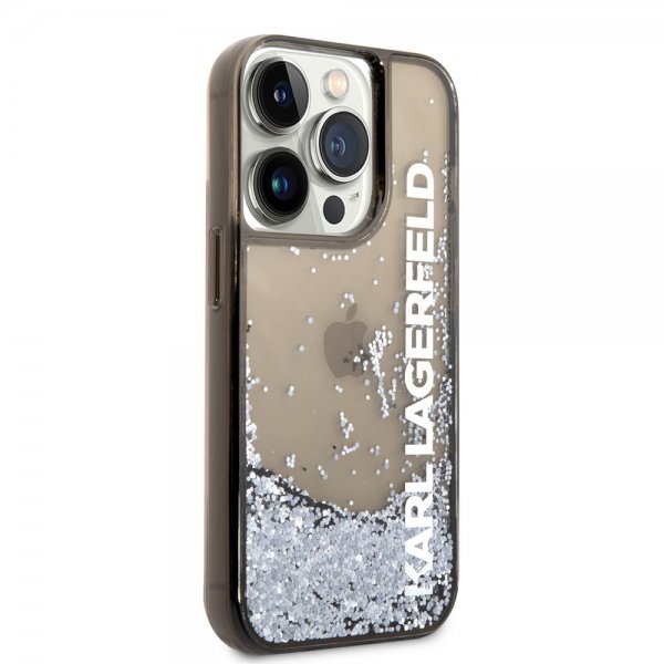 Karl Lagerfeld iPhone 14 Pro Max Kuoret Liquid Glitter Läpikuultava Musta