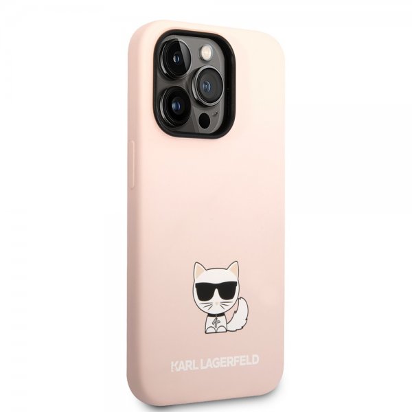 Karl Lagerfeld iPhone 14 Pro Max Kuori Liquid Silicone Choupette Vaaleanpunainen