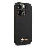 Guess iPhone 14 Pro Max Kuori Liquid Silicone Metal Logo Musta