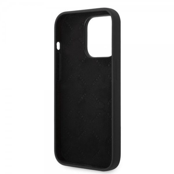 Guess iPhone 14 Pro Max Kuori Liquid Silicone Metal Logo Musta