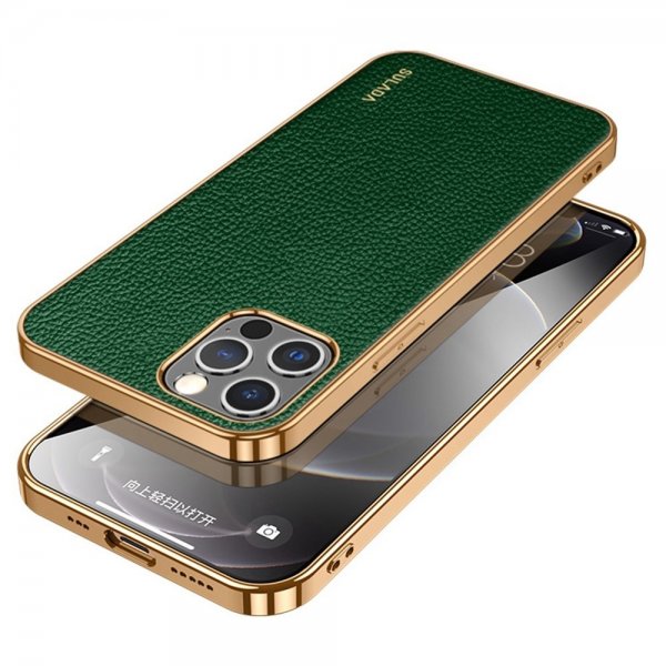 Sulada iPhone 14 Pro Max Kuori Litchikuvioitu Pinnoitettu Reuna Vihreä