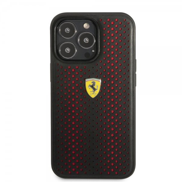 Ferrari iPhone 14 Pro Max -kuoret logo rei'itetty, musta-punainen