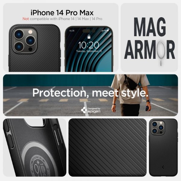 Spigen iPhone 14 Pro Max -kuori Mag Armor MagFit Matte Black